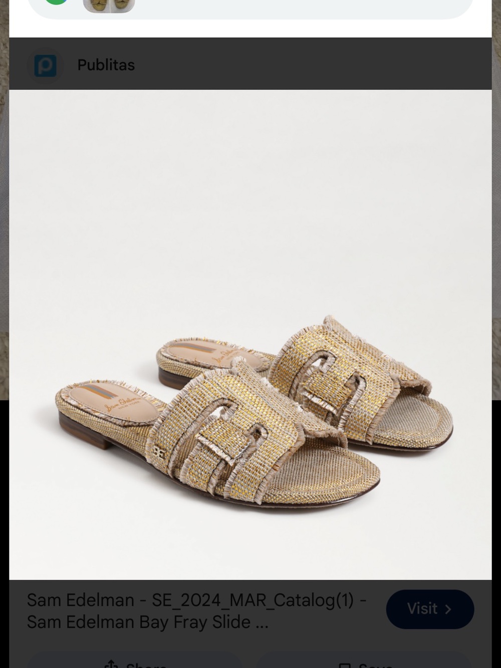 Sam Edelman Metallic Natural Gold Frayed Slide Mules
